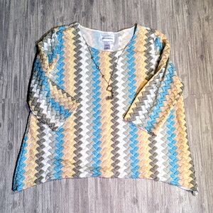 Women's Alfred Dunner Multicolor Lace Overlay 3/4 Sleeve‎ Top | Size XL